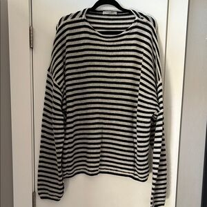 All Saints Black and White Striped Oversized Sweater